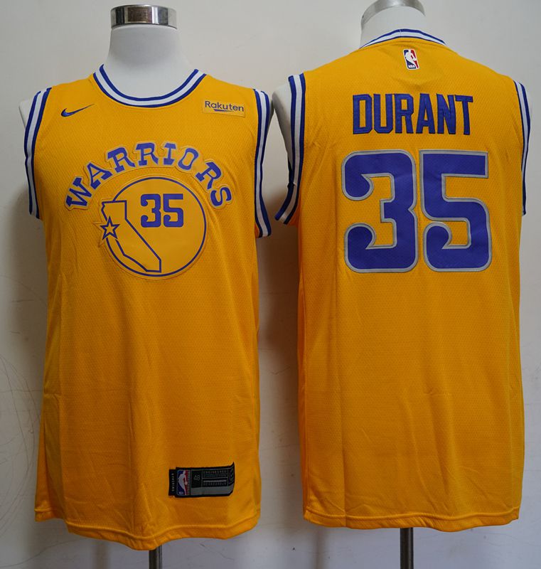 Men Golden State Warriors #35 Durant Yellow Nike Game NBA Jerseys